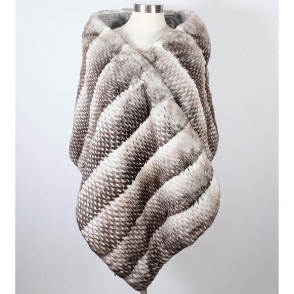 Chanel XL scarf shawl reversible 37" x 78" cashmere fur orylag gray rabbit 12k - Picture 14 of 16